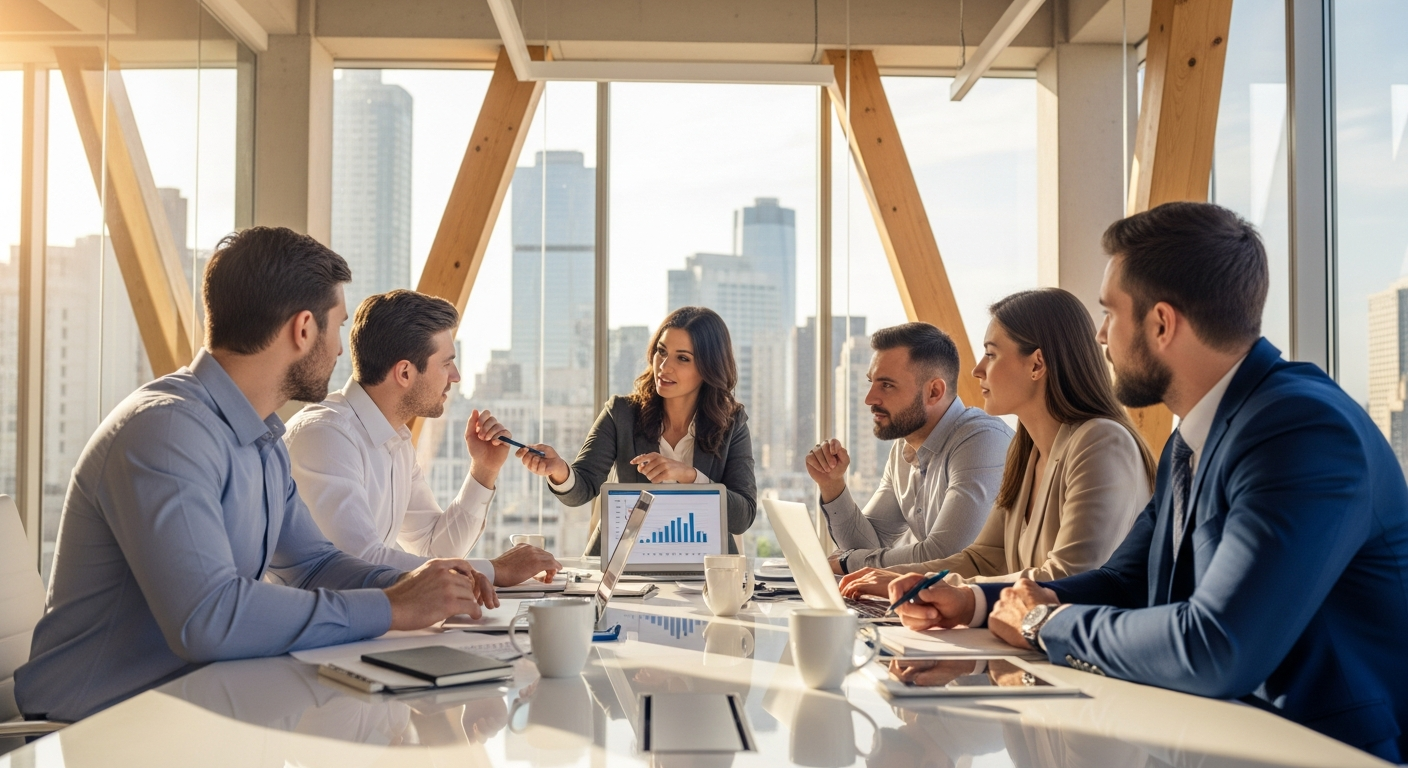 Team collaboration in modern office