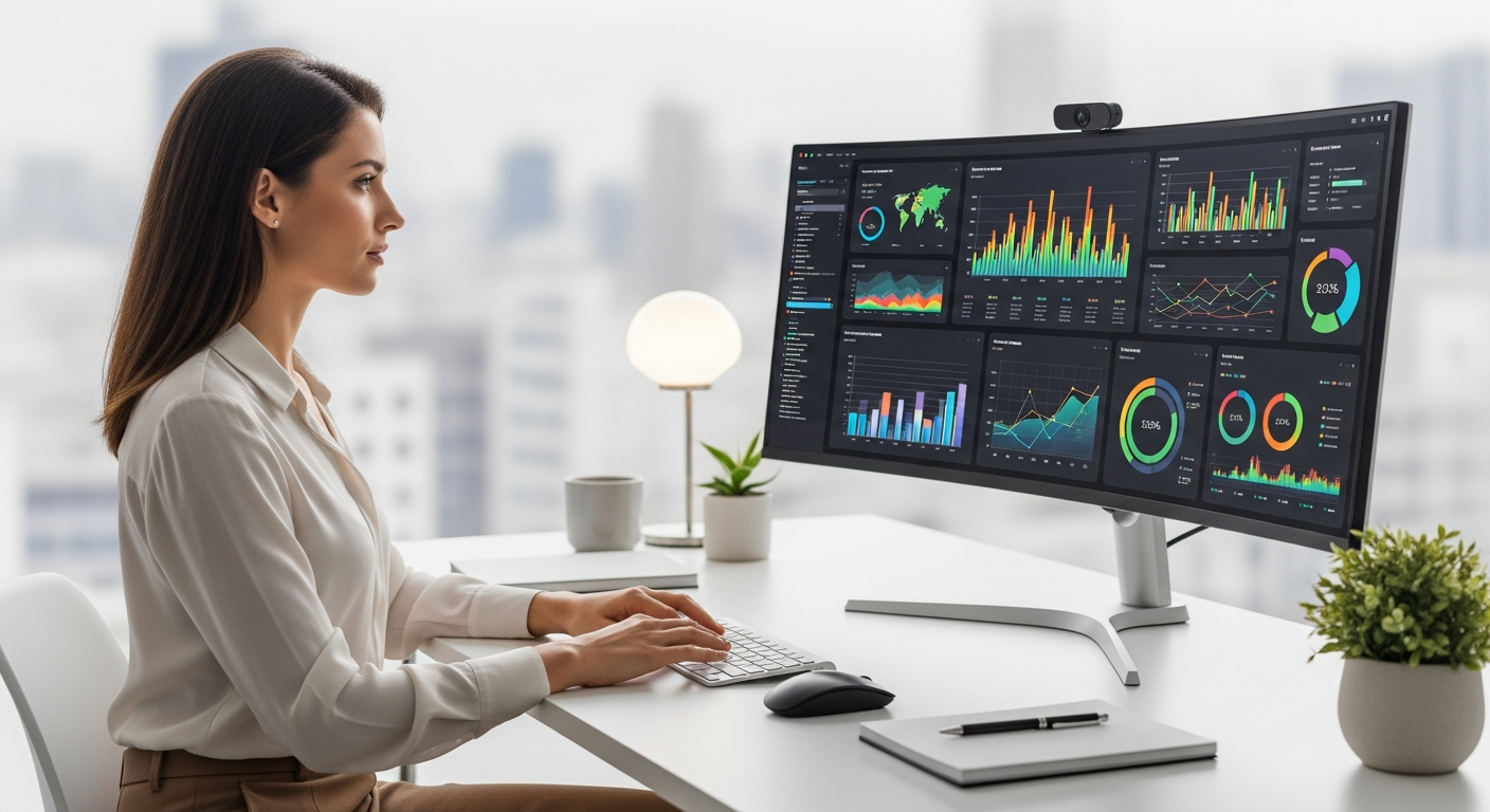 Professional analyzing benefits data on screen